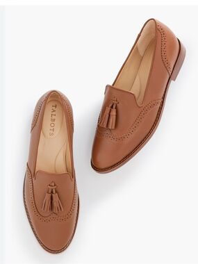 Talbots Brown leather LEIGHTON BROGUE NAPPA TASSEL LOAFERS Women size 7